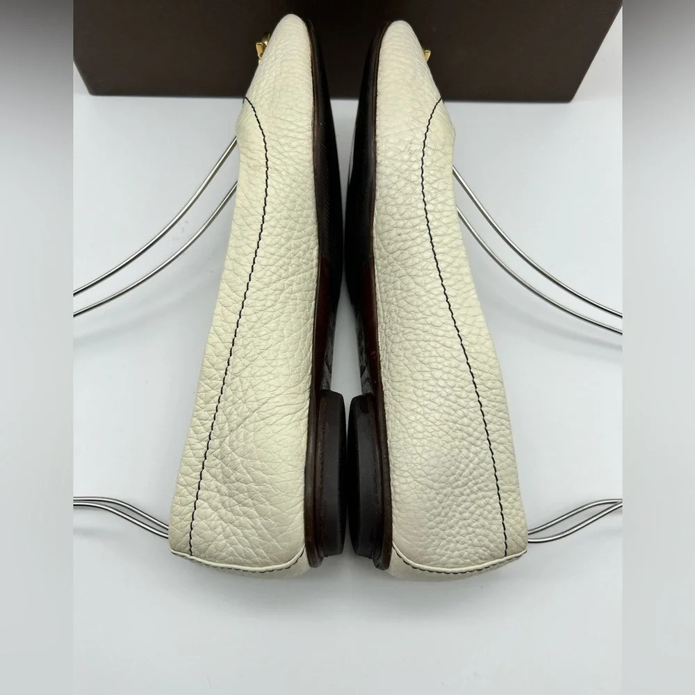Louis Vuitton LV Logo Ballet Flats Shoes Womens Size 37.5 Beige White - Picture 7 of 16